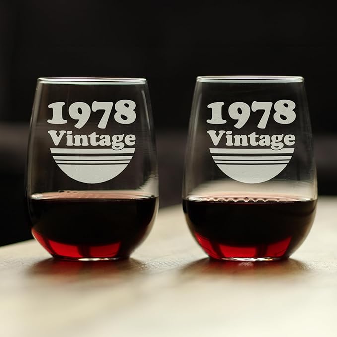 Bevvee Vintage 1978 Stemless Wine Glass - 48th Birthday Gifts for Women & Men Turning 48 - Bday Party Decor - Set of 2 - Large 17 oz