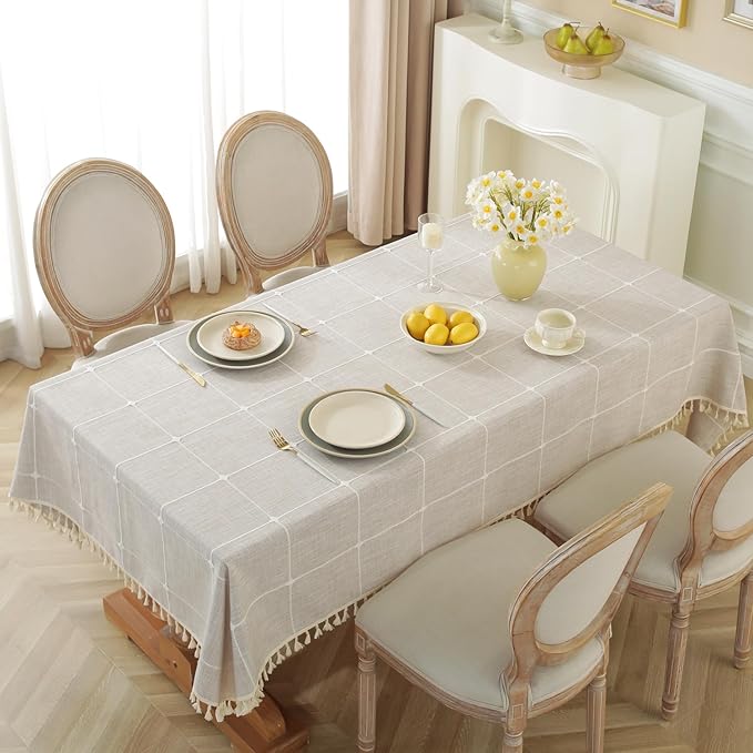 Alsoo Waterproof Tablecloths for Rectangle Tables Rustic Plaid Tablecloth Cotton Linen Cloth Wrinkle Free Table Cloths for Parties, Kitchen Dining, Holiday, Christmas (10-12 Seats, 55"x120")