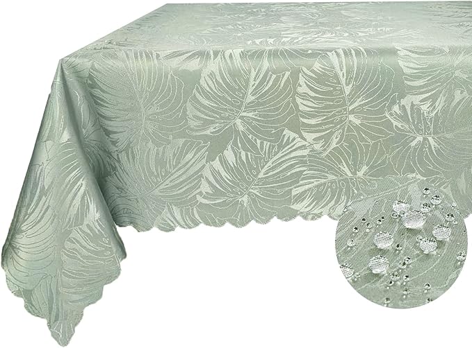 Rectangle Tablecloths 60x102 Inch Waterproof Washable Sage Green Oblong Table Clothes for 6 Foot Tables Leave Pattern Silky Soft Table Covers for Kitchen Dining Birthday Party Banquet
