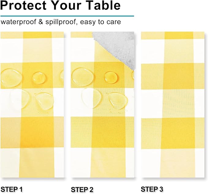 Hiasan Checkered Tablecloth Rectangle, 70 x 140 Inch - Waterproof & Wrinkle Resistant Spring Table Cloth for Picnic, Dinner and Party, Washable Polyester Fabric, Yellow and White Gingham Pattern