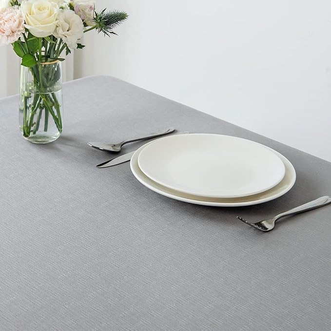 maxmill Slubby Texture Tablecloth Water Resistance Antiwrinkle Spillproof Soft Washable Jacquard Table Cloth for Dining Room, Event Banquet Party Holiday Dinner, Rectangle 60 x 104 Inch, Light Grey