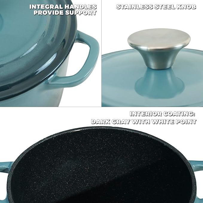 Dutch Oven Pot with Lid 2.8 qt Cast Iron Dutch Oven for Bread Baking Slateblue Enameled Cast Iron Rice Pot with Handels