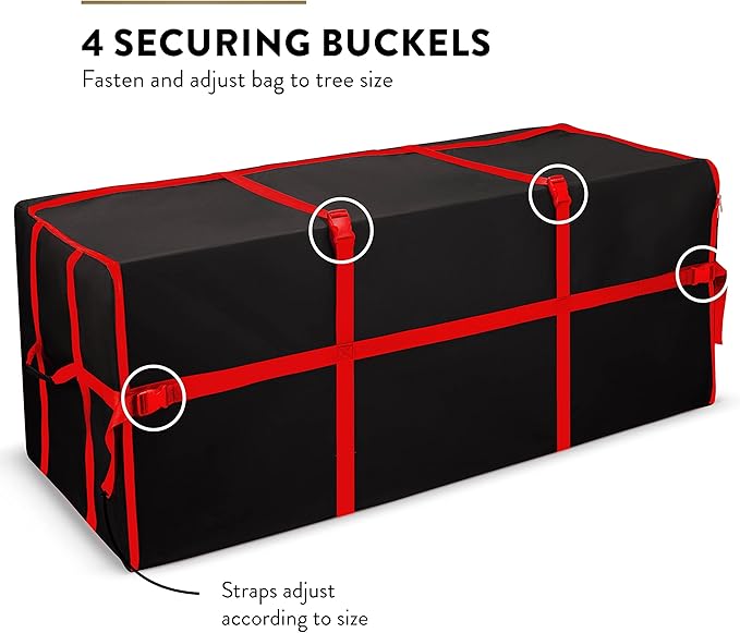 ZOBER Wide Christmas Tree Storage Bag - Maximum Accessibility - Fits 7.5 Ft Trees - 600D Oxford Fabric Christmas Tree Bag For Storage Box For Xmas - Strong Durable Straps & Handles - Card Slot - Black