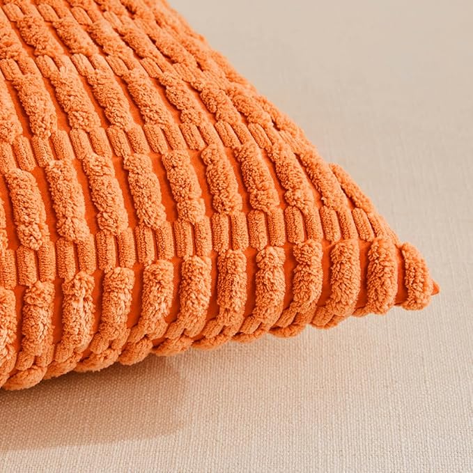 Fancy Homi 4 Packs Orange Fall Decorative Throw Pillow Covers 12x20 Inch for Couch Living Room Bed Sofa, Halloween Pumpkin Autumn Home Decor, Soft Cute Plush Corduroy Striped Cushion Case 30x50 CM