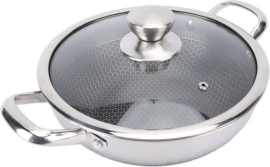 Stainless Steel Wok Pan, Nonstick Frying Pan Honeycomb Stir Fry Skillet with Lid, Compatible with Induction Cooker Gas Range, Dishwasher Safe (30cm)