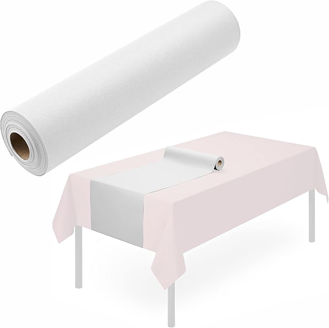 Disposable Table Runner for Dining Table, 16" x 48" 20-Pack Linen-Like White Paper Table Runners for Party, Wedding Or Event