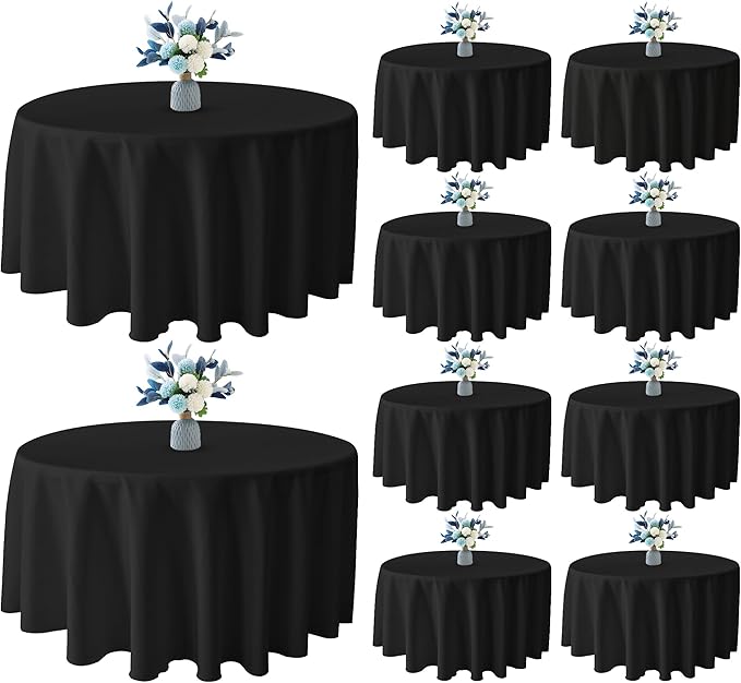 BIGTONE 10 Pack Black Round Polyester Tablecloth 120 Inch, Wrinkle and Stain Resistant Washable Polyester Fabric Table Cloth for Dining Room Kitchen Party, Black