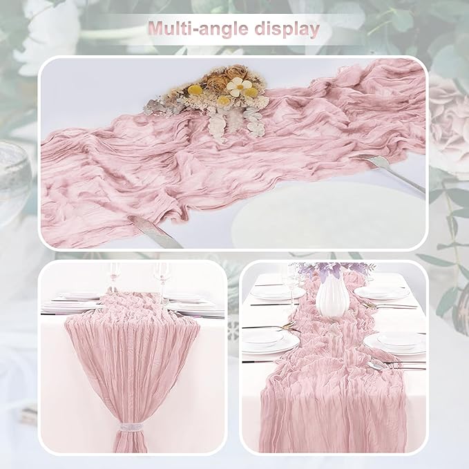 10 Pack Dusty Pink Cheesecloth Table Runner 35x120 Inch 10Ft Rustic Gauze Cheese Cloth Table Runner Sheer Cheesecloth Table Runners for Wedding Party Bridal Shower Decoration
