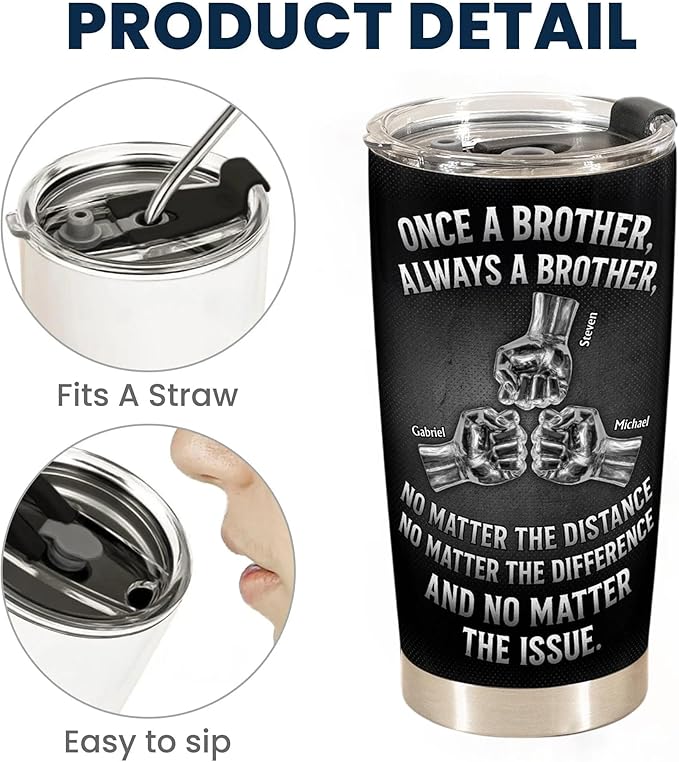 Personalized Once A Brother, Always A Brother, No Matter The Distance 20oz Tumbler, Custom Coffee Mug