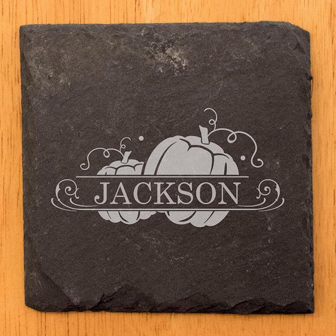 Personalized Monogram Family Coasters, Natural Stone Set, Birthday, Wedding, Customized, Rustic - Square Slate - Set of 5
