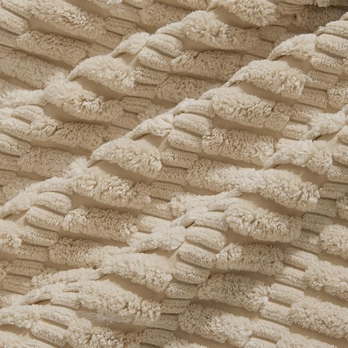 Fancy Homi 4 Packs Tan Decorative Throw Pillow Covers 22x22 Inch for Living Room Couch Bed Sofa, Beige Rustic Farmhouse Boho Home Decor, Soft Plush Striped Corduroy Square Cushion Case 55x55 cm