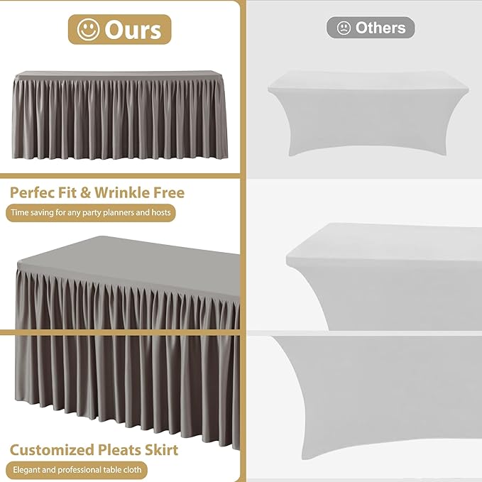Wish Care 6 Pack Nude Brown Rectangle Table Clothes for 8 Foot Tables, Polyester Fitted Tablecloths 8ft Stretch Table Cover for Wedding, Birthday, Parties, Trade Show, Craft Show