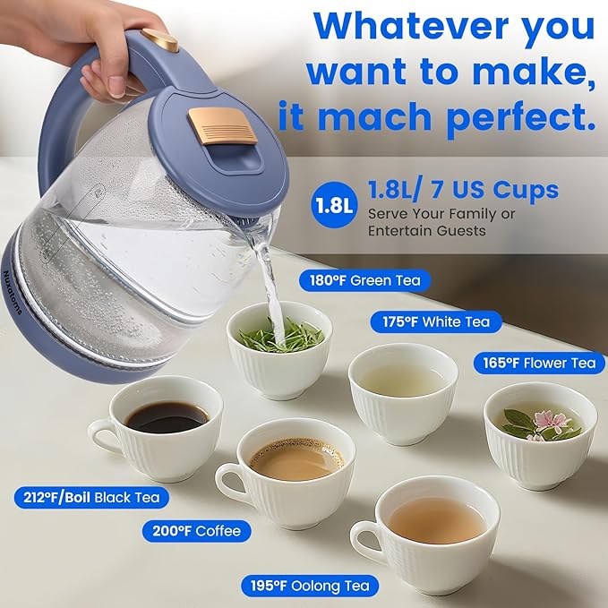 Household Electric Kettle, All 304 Stainless steel and No Plastic Contact, Automatic Shut-off,Borosilicate glass Visual Boiling, 2.0L Water Boiler & Tea Kettle Perfect For Tea & Coffee