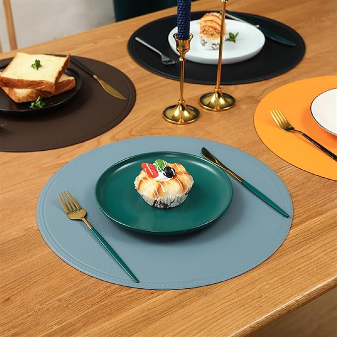 1/4/6pcs Table Mat Tableware Placemat PU Leather Heat Insulation Non-Slip Round Placemats Coaster Placemat for Dining(Y Circle red,R 38CM 6pcs)
