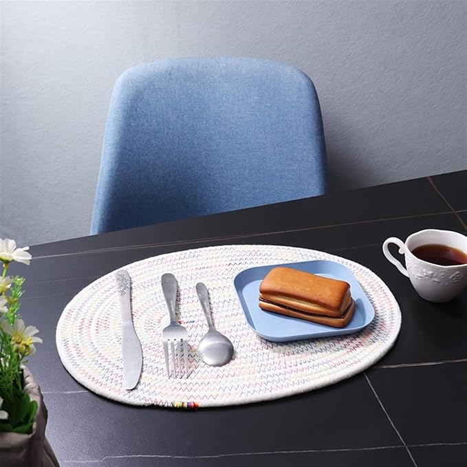 Cotton Woven Braided Round Coasters and Place Mats for Patio Outdoor Dining Kitchen Table Farmhouse Home Decor(Colorful Series,R 18cm)