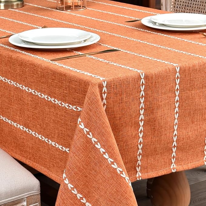 Zobesta Orange Table Cloth Rectangle Table 98 x 53 Inch, Farmhouse Tablecloth Cotton Tablecloth for Rectangle Tables,Washable Dining Table Cover for Halloween,Thanksgiving, Dining, Outdoor,Fall