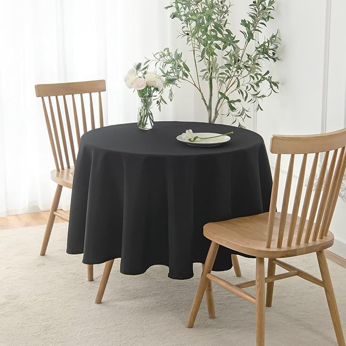 maxmill Round Linen Looking Textured Tablecloth Spill-Proof Wrinkle Free Soft Jacquard Table Cloth for Circular Table Cover, for Dining Room Buffet Banquet Parties Holiday Dinner, 70 Inch Black