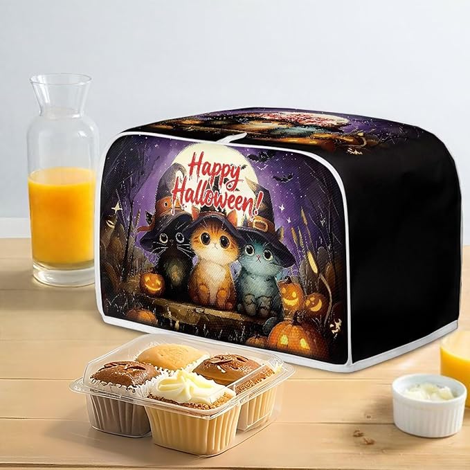 Doojoayie Happy Halloween Toaster Cover 4 Slice Toaster Dust Cover Oven Dustproof & Washable for Kitchen Small Appliance,Kitchen Essentials Holiday Decor