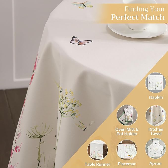 Maison d' Hermine Table Cloth Round Table 100% Cotton 63 Round Inches Tablecloth Reusable Decorative for Dining Room Farmhouse Home Valentines Day Decorations Spring Summer - Botanical Fresh