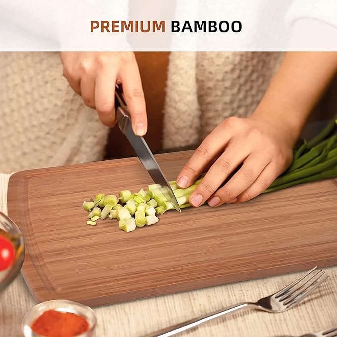 Extra Large Bamboo Wood Cutting Board, 30 x 20 Inch Kitchen Wooden Chopping Board with Juice Groove, Reversible Butcher Block Cutting Board for Meat, Turkey Carving