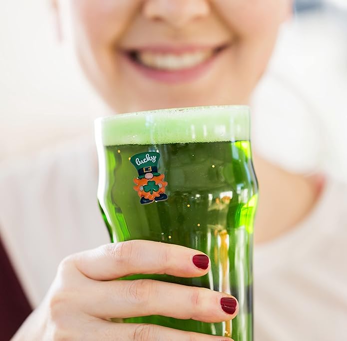 Simply Charmed St. Patrick's Day Gnome Magnetic Wine Glass Charms – Green Drink Markers, St. Pat’s Party Accessories, Set of 6
