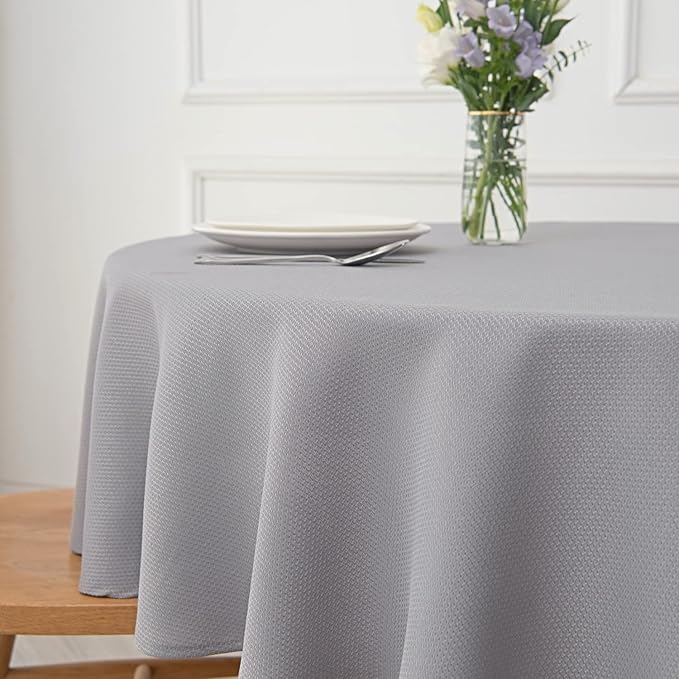 maxmill Round Textured Tablecloth Spill-Proof Wrinkle Free Soft Jacquard Table Cloth for Circular Table Cover, for Dining Room Buffet Banquet Parties Holiday Dinner, 70 Inch Light Grey