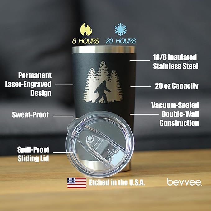 Custom Bigfoot - Personalized Insulated Coffee Tumbler Cup with Sliding Lid - Stainless Steel Insulated Mug - Funny Bigfoot Gifts for Sasquatch Enthusiasts