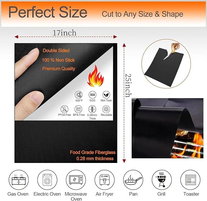 XL Thickened Oven Liners for Bottom of Oven | 5 Pack 17x25 Inch Heavy Duty Non-Stick Mats,BPA & PFOA Free,Dishwasher Safe,Oven Floor Protectors for Electric/Gas/Toaster Ovens