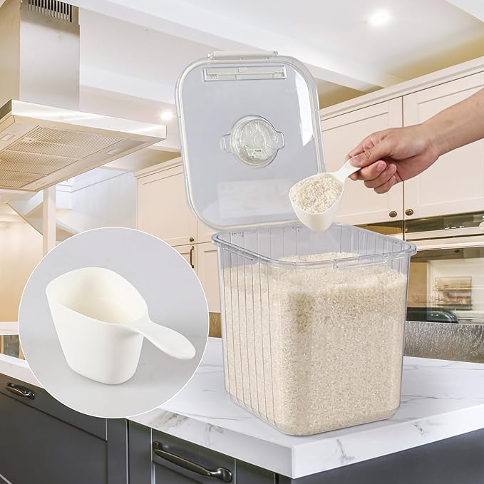 Yuright 1 Pack 22 Lbs Cereal Rice Food Storage Container Bin, Clear Plastic Food Grain Storage Container with Measuring Scoop