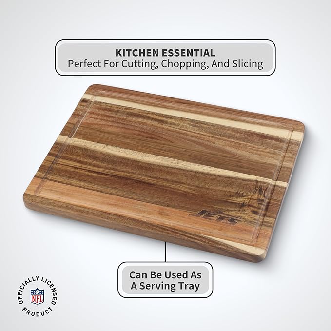 The Memory Company Officially Licensed NFL Acacia Cutting Board – 11.7" x 15.7" Durable Wood Chopping & Serving Board with Team Logo