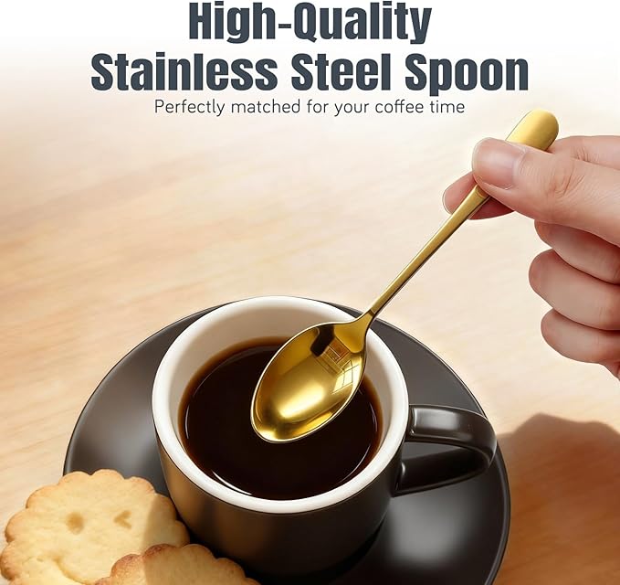 Lareina Porcelain 3-Ounce Espresso Cups Set of 6, Small Stackable Coffee Cups with Saucers, Spoons and Metal Stand - Ceramic Demitasse Mugs, Double Shots Expresso Cup, Matte Black