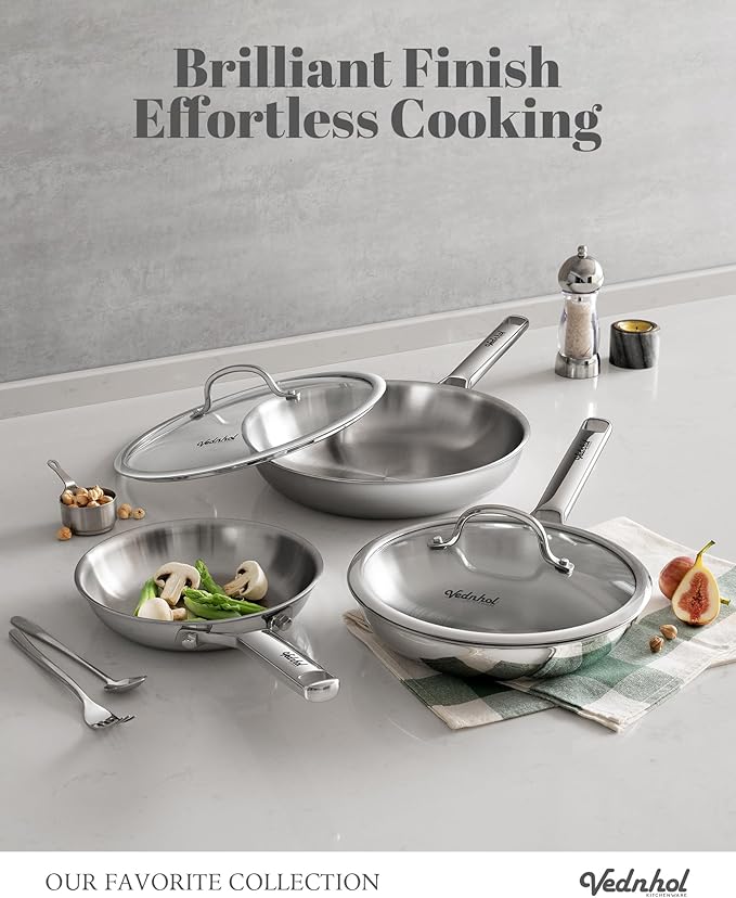 Stainless Steel Pan,12 Inch Stainless Steel Frying Pan,Tri-Ply Stainless Steel Skillet,Steel Pan for Cooking,PFOA&PTFE Free,Dishwasher and Oven Safe,Induction&All Stove Compatible
