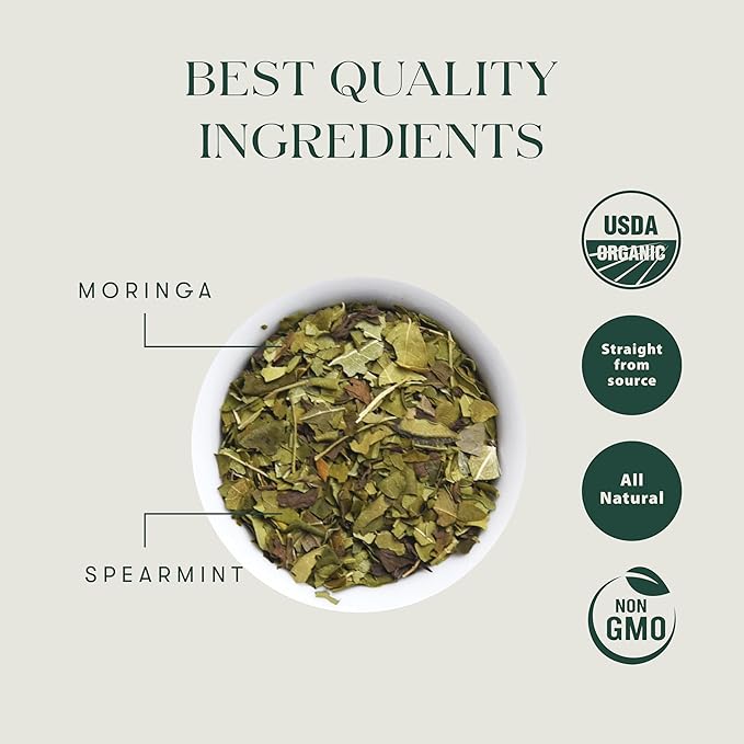 Luxmi Estates - Moringa Mint Tea Loose Leaf - 50g (25 cups) | Organic Moringa and Mint | Great for Digestion and Detox