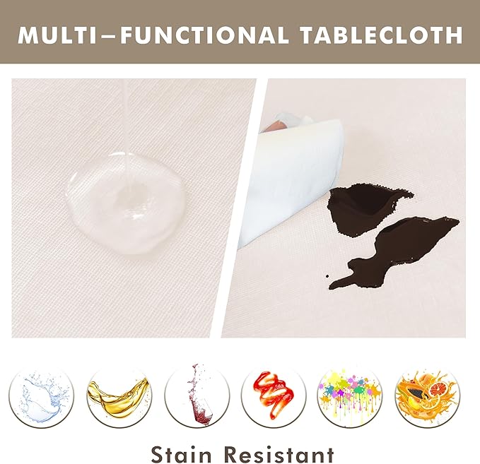 Nasitos 2 Pack Plastic Vinyl Tablecloths for Rectangle Tables 60x84 Inch-Beige Reusable Table Cloths 4Ft Table Cloth, Waterproof Tablecloth for Bridal Shower, Wedding, Holiday Dinner