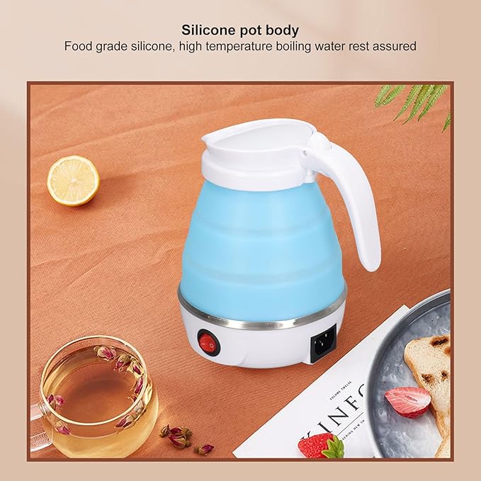 Folding Electric Kettle, 0.6L 400W US Plug 110V Slim Foldable Design for Travel Portable Hot Water Kettle (Blue)