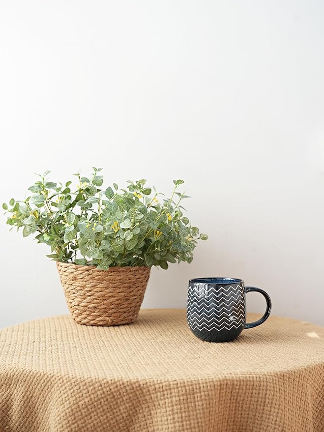 Bosmarlin Ceramic Coffee Mug Set of 4, 17 Oz, Coffee Cups with Big Handle, Microwave and Dishwasher Safe (Deep Blue, 17 Oz)