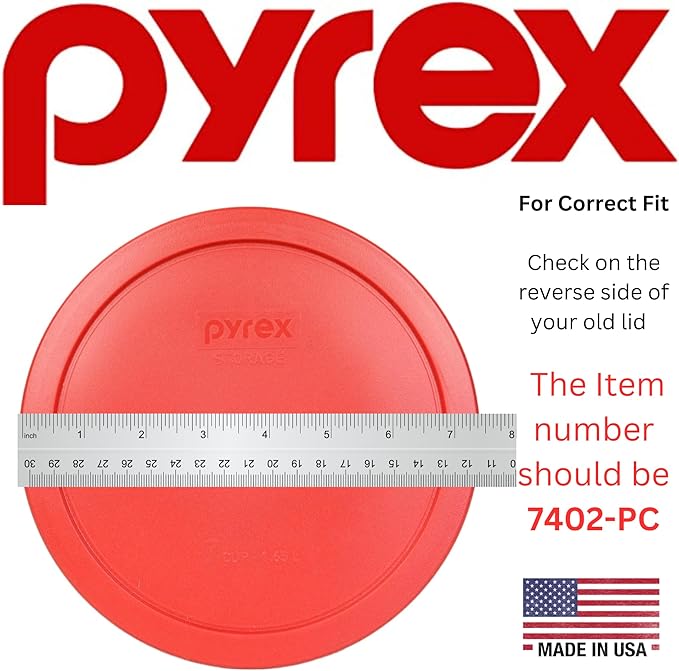 Pyrex 7402-PC 6/7 Cup Poppy Red BPA-Free Plastic Lid (2-Pack) - Made in USA