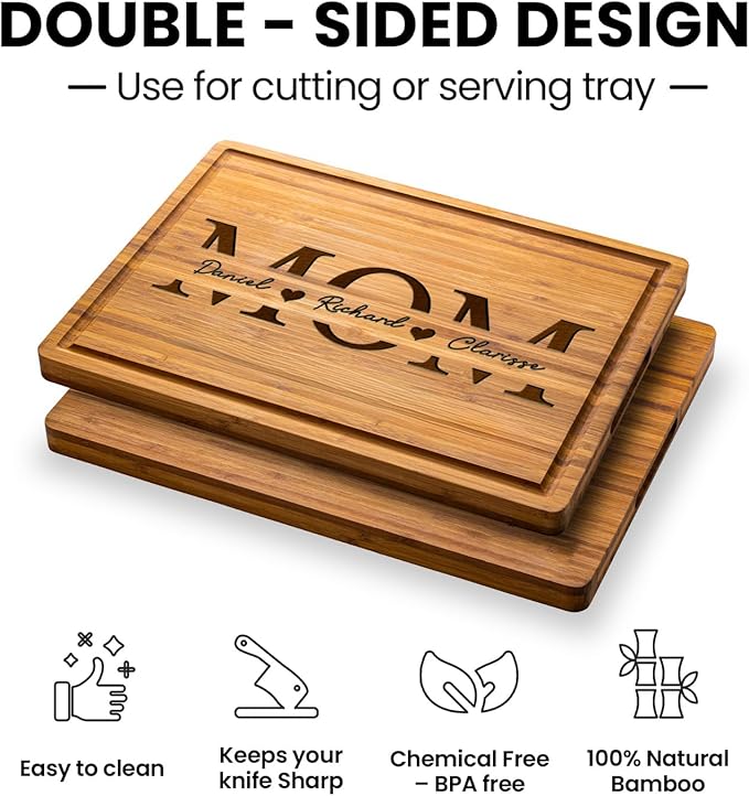Custom Mothers Day Gift Cutting Board for Mom - Grandma, Customized Unique Kitchen Gifts for Mom Birthday Personalized Mothers Day Gifts for Mom and Grandma