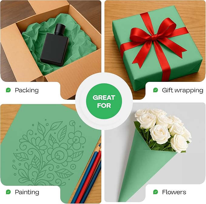 Christmas Green Kraft Paper Roll 18" x 1200" (100 ft) with Cutter - USA-Made Gift Wrapping Paper for Packing, Moving, Shipping & Crafts/Arts - 100% Recyclable Natural Craft Material by IDL Packaging