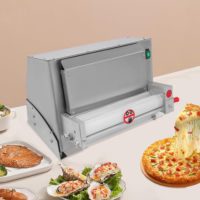 Commercial Dough Roller Sheeter for 3-12in Pizza, 450W 110V Automatic Pizza Press Shaping Machine for Noodle Pizza Bread Pasta Maker Equipment, 240-260 PCS/H