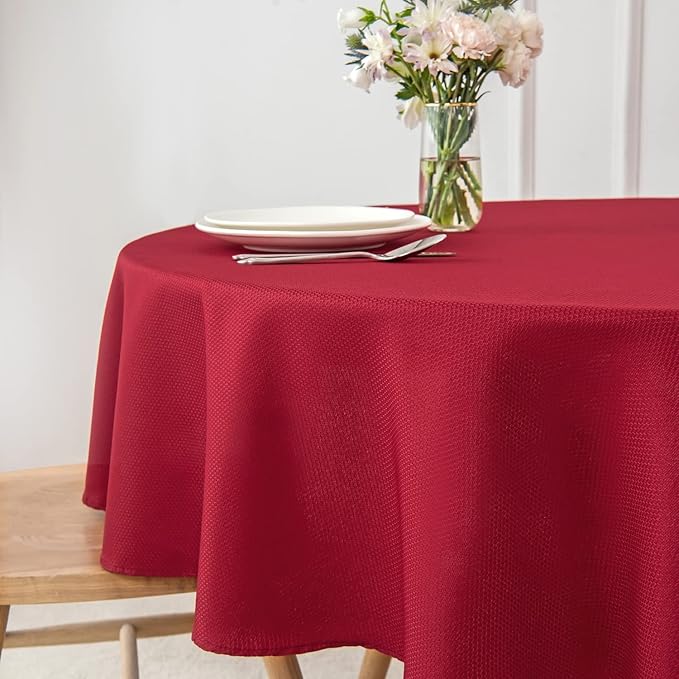maxmill Round Textured Tablecloth Spill-Proof Wrinkle Free Soft Jacquard Table Cloth for Round Table Cover, for Dining Room Buffet Banquet Parties Holiday Dinner, 70 Inch Red