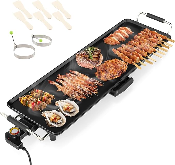 COSTWAY 27” Electric Griddle, Extra Large Teppanyaki Grill with Adjustable Temperature, Nonstick Surface, Insulated Handles & Drip Tray, Indoor Outdoor Tabletop BBQ Grill for Party, Camping & RV (27”)
