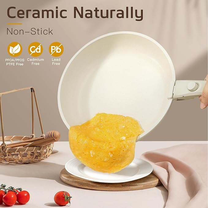 GiPP Ceramic Pots and Pans Set Non Stick, Nonstick Detachable Handle Cookware Sets, Healthy Non Toxic PFAS PFOA & PTFE Free, Dishwasher ＆Oven Safe, Induction Kitchen Pot and Pan