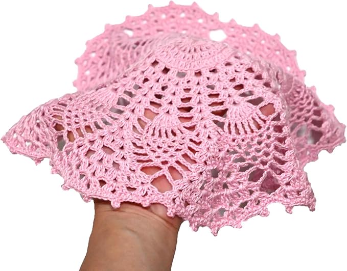 BIBITIME 2 PCS 11 inches to 12 inches Lace Doilies Crochet Handmade Lace Coasters Round Placemat Rustic Table Doilies Decors for Kitchen Dining Room Party Dressers Pink
