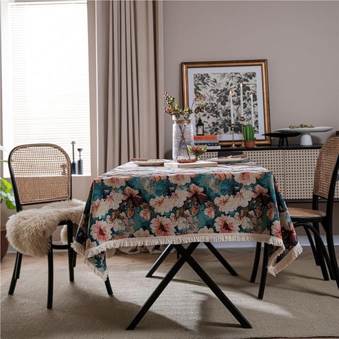 Rectangular Tablecloth American Tablecloth Flower Jacquard Tablecloth Thick Tablecloth Suitable for Restaurant Camping(90 * 90cm)