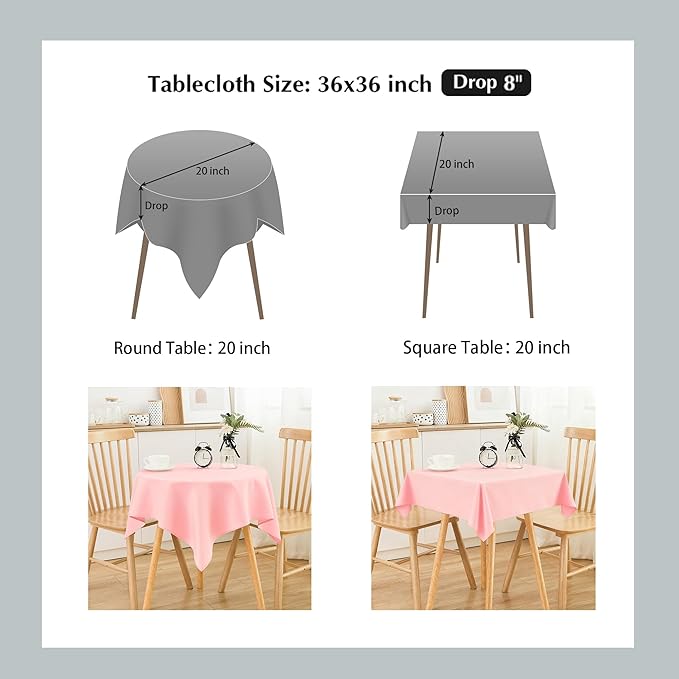 2 Pack Small Square Table Cloth 36X36 Inch Pink Tablecloth Washable Polyester Solid Tables Cover for Night Stand End Table Side Tables Outdoor Indoor