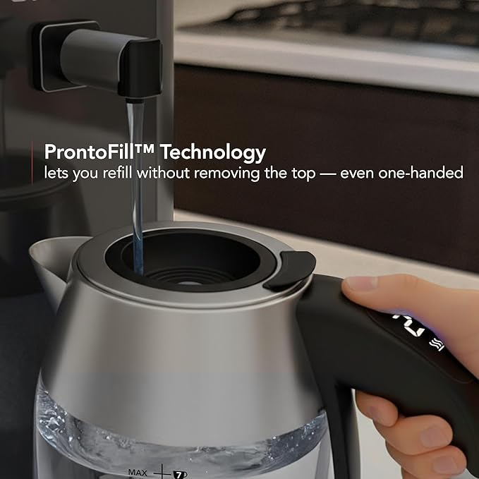 OVENTE Electric Tea Kettle with Temperature Control, Removable Tea Infuser, Easy to Fill Lid, Keep Warm Function, Auto Shut-Off, 1.7L Double Wall Borosilicate Glass, Stainless Steel Base, Silver KD68S