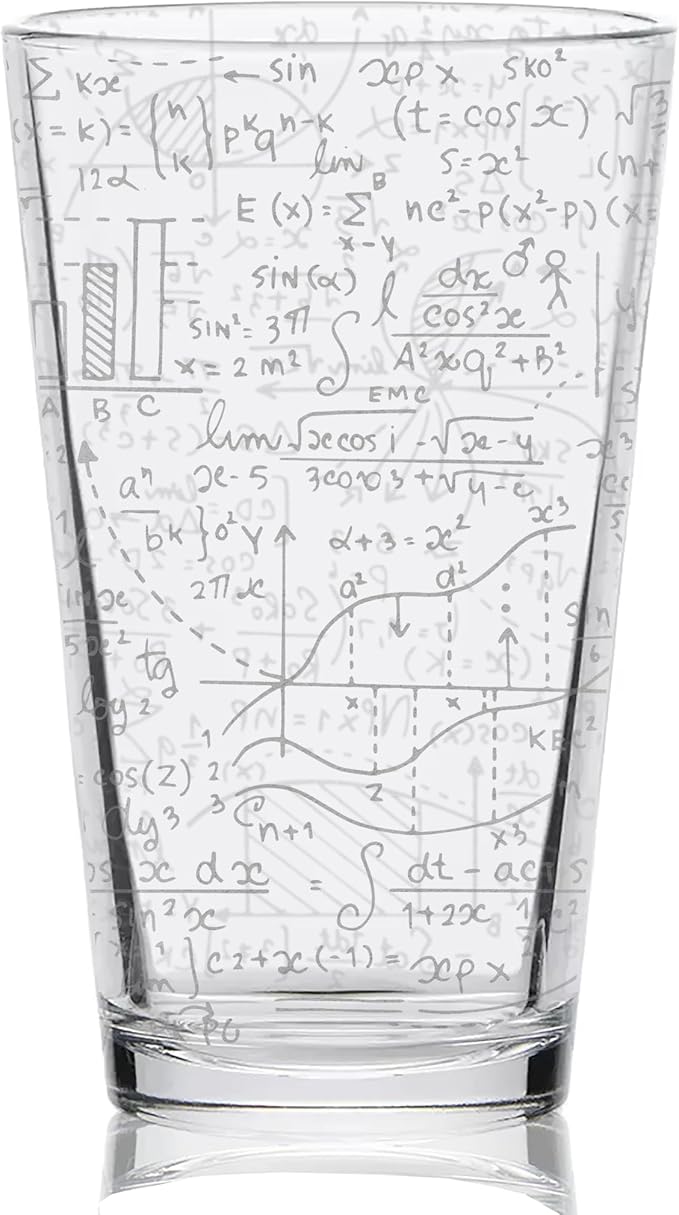 MATH EQUATIONS Engraved Pint Glass | Great Gift for Geeks, Nerds, Teachers and Students | Unique STEM and Mathematics Algebra Calculus Geometry Trigonometry Beer Decor