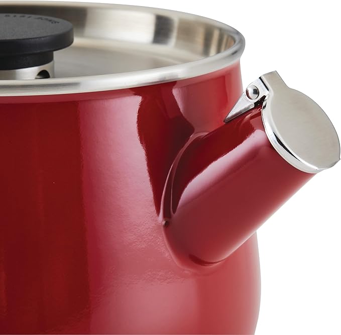 KitchenAid Teakettles Enamel-on-Steel Stovetop Whistling Teakettle, Induction Ready, Stainless steel Lid, 2 Quart - Empire Red