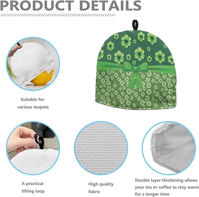 Shamrock Tea Cosy for Teapot Irish Holiday Decoration Tea Cosy for Teapot Thick Home Decorative Kettle Kitchen Dust Cover for St. Patrick's Day